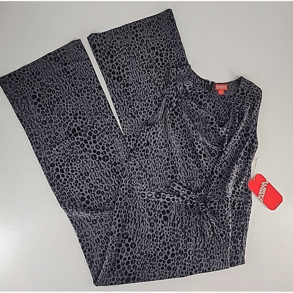 NWT Kirna Zabete Gray Leopard Print Sleeveless Wide Leg Jumpsuit Womens Small
